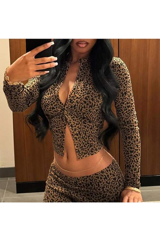 LEOPARD CROP SHIRT AND TIGHTS SET