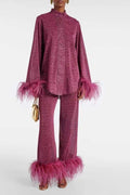 GLITTER FEATHER TRIM PAJAMA SET