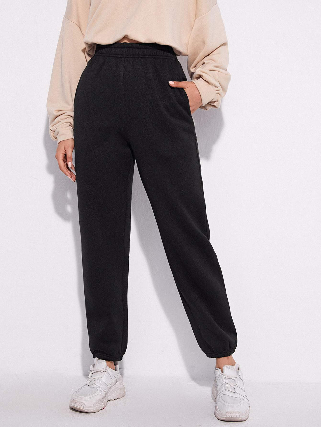 ELASTIC WAIST SOLID SWEATPANTS