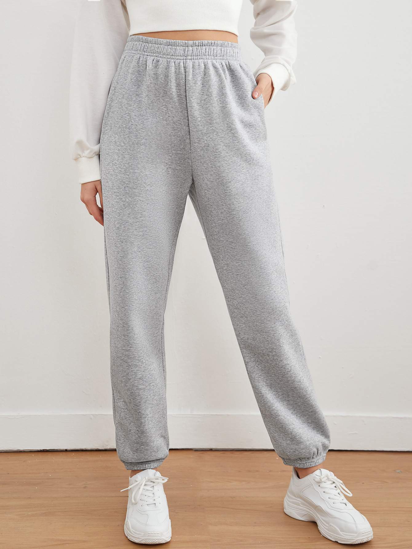 ELASTIC WAIST SOLID SWEATPANTS