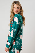 CHRISTMAS OLD MAN HEAD LONG SLEEVED PAJAMAS TWO PIECE SET WOMEN S LAPEL SHIRT PANTS SUIT