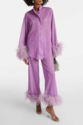 GLITTER FEATHER TRIM PAJAMA SET