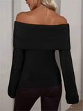 OFF NECK SLIM FIT KNITTED LONG SLEEVED SWEATER