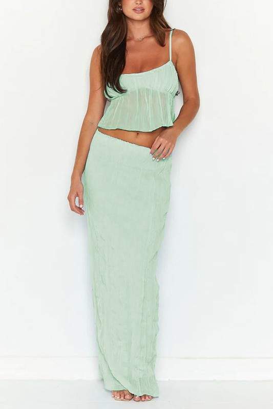 SOLID CROP CAMI AND MAXI SKIRT SET