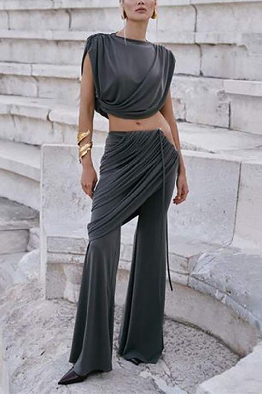 RUCHED CROP TOP AND PANTS SET