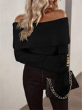 OFF NECK SLIM FIT KNITTED LONG SLEEVED SWEATER