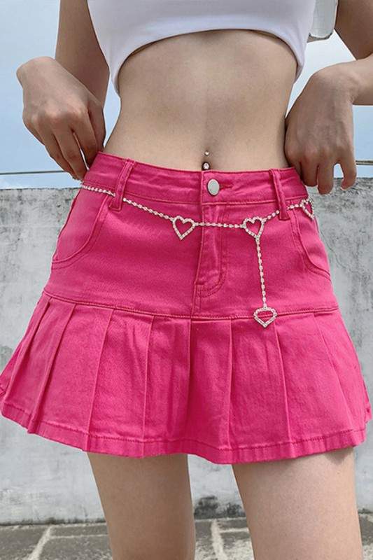 PLEATED DENIM MINI SKIRT