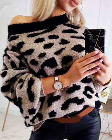 Cheetah Print Long Sleeve Knit Sweater