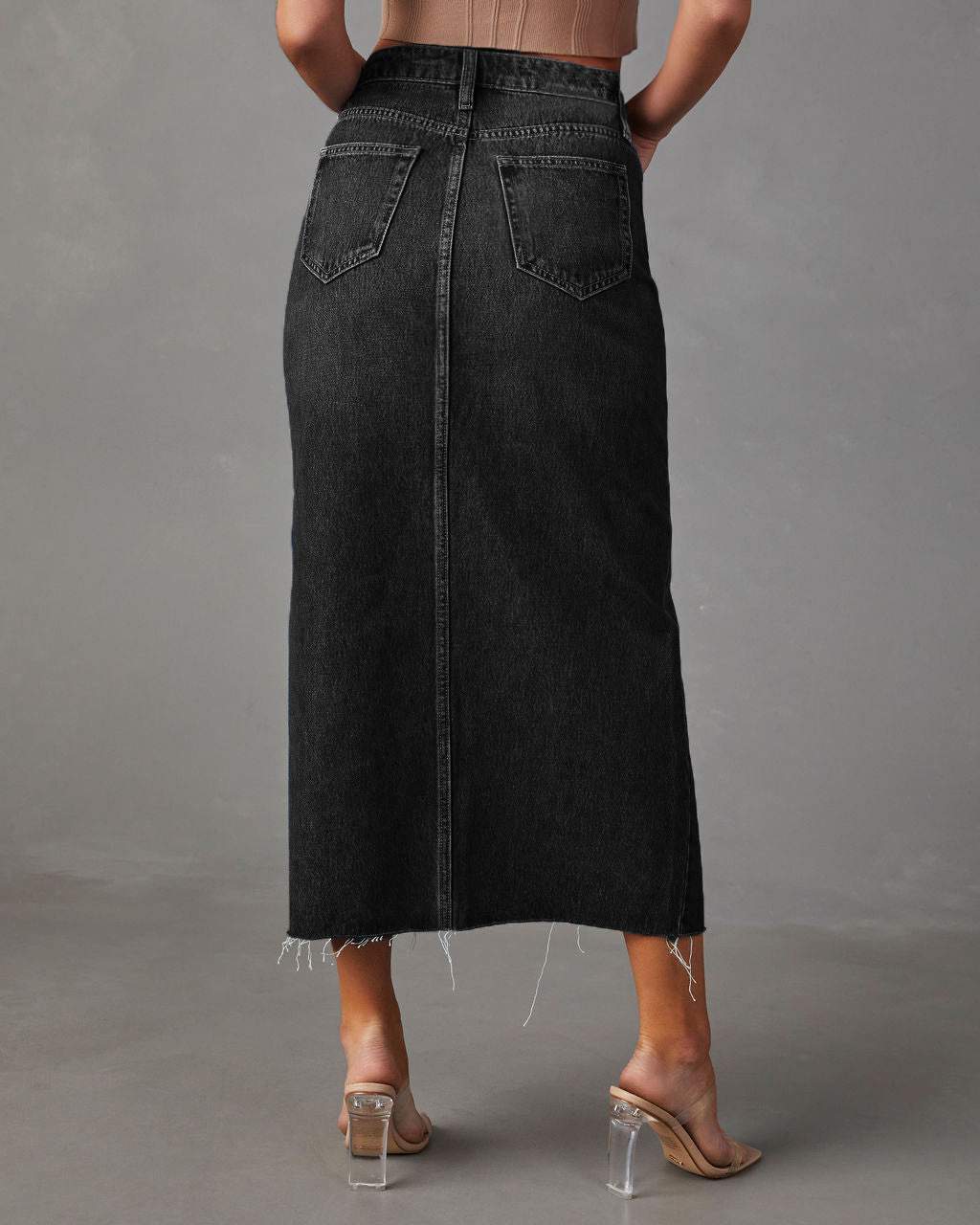 SPLIT DENIM SKIRT HIGH WAIST WASHED