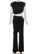 RUCHED CROP TOP AND PANTS SET