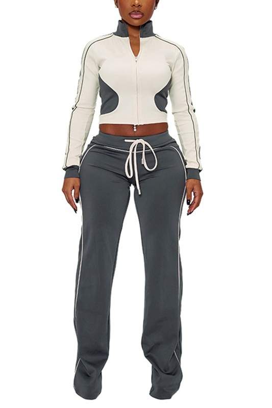 ZIP UP FITTED SHIRT AND PANTS SET