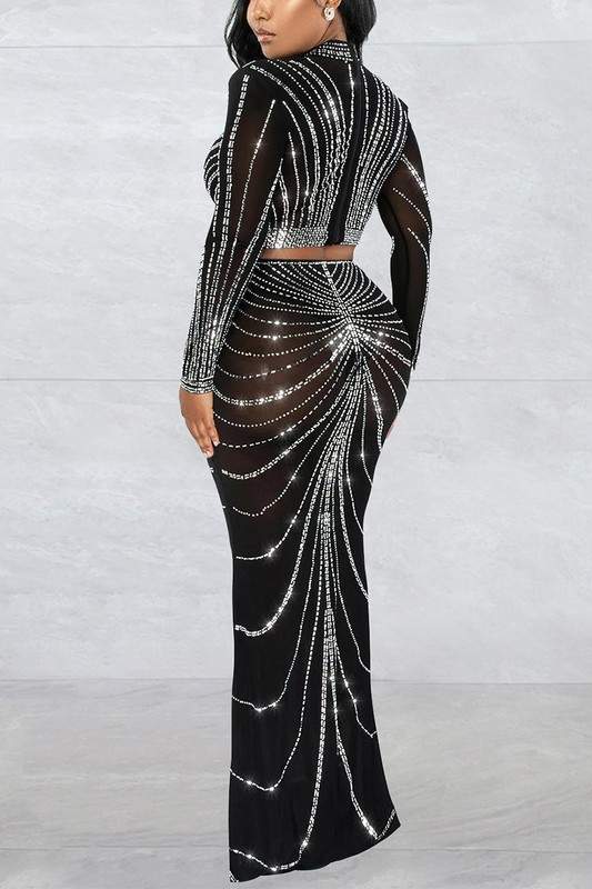 RHINESTONE MAXI SKIRT SET