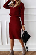 RIBBED KNIT TURTLENECK SKIRT SET