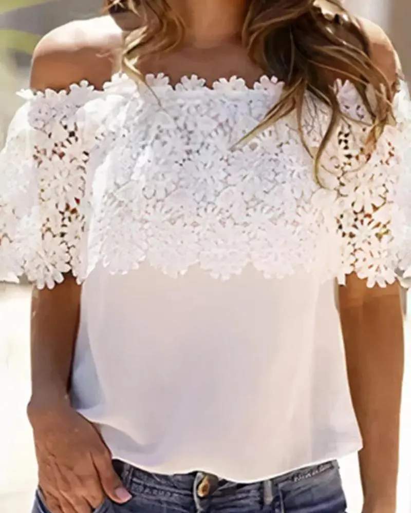 GUIPURE LACE PATCH OFF SHOULDER TOP