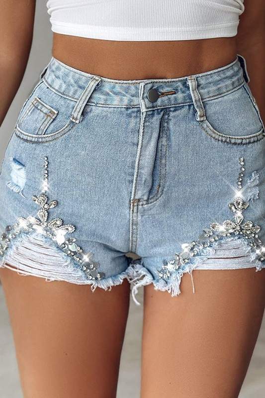 RHINESTONES DENIM SHORTS