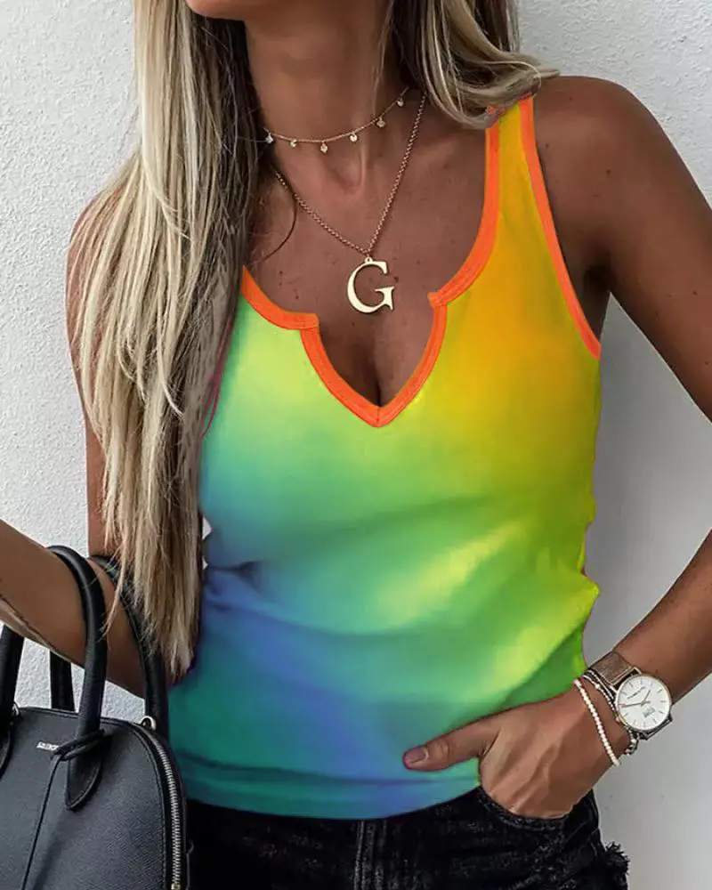 OMBRE COLORBLOCK V CUT TANK TOP