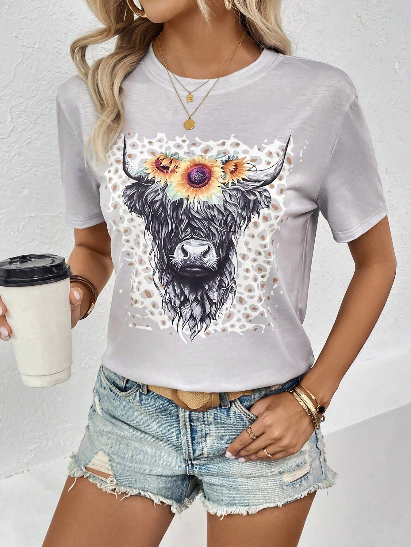 LUNE FLORAL COW PRINT TEE