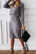 RIBBED KNIT TURTLENECK SKIRT SET