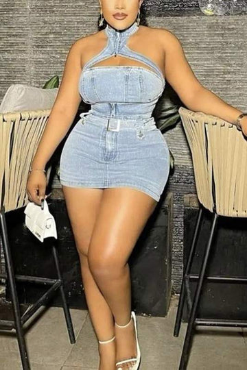 STRETCH DENIM MINI SKIRT SET