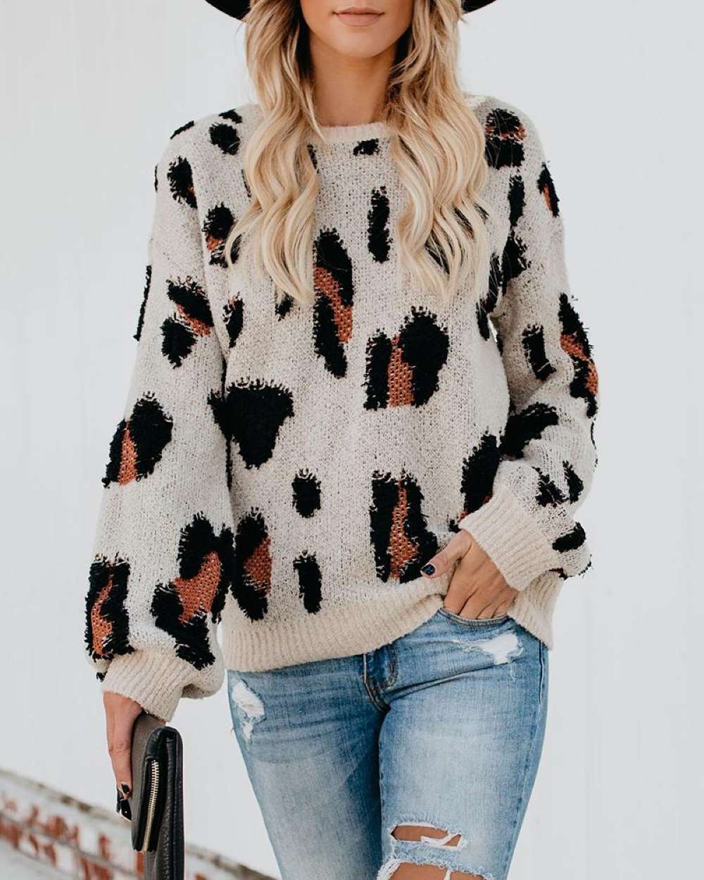 Cheetah Round Neck Knit Sweater