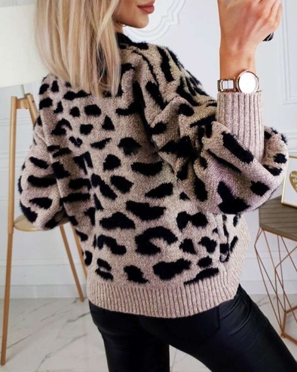 Cheetah Print Long Sleeve Knit Sweater