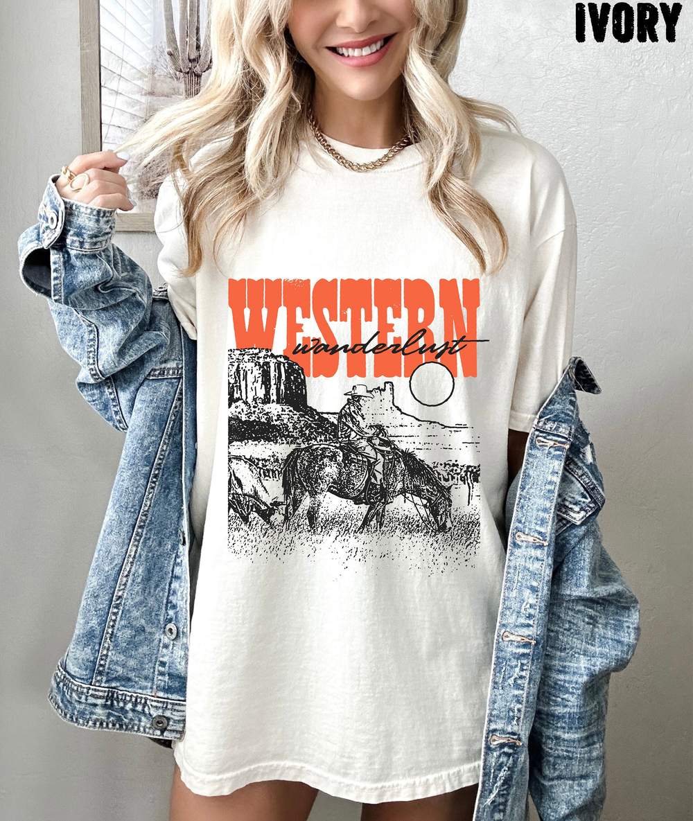 WESTERN WANDERLUST OVERSIZED T SHIRT VINTAGE T SHIRT COWBOY SHIRT WESTERN VACATION TEE RODEO SHIRT COUNTRY SHIRT TSHIRT