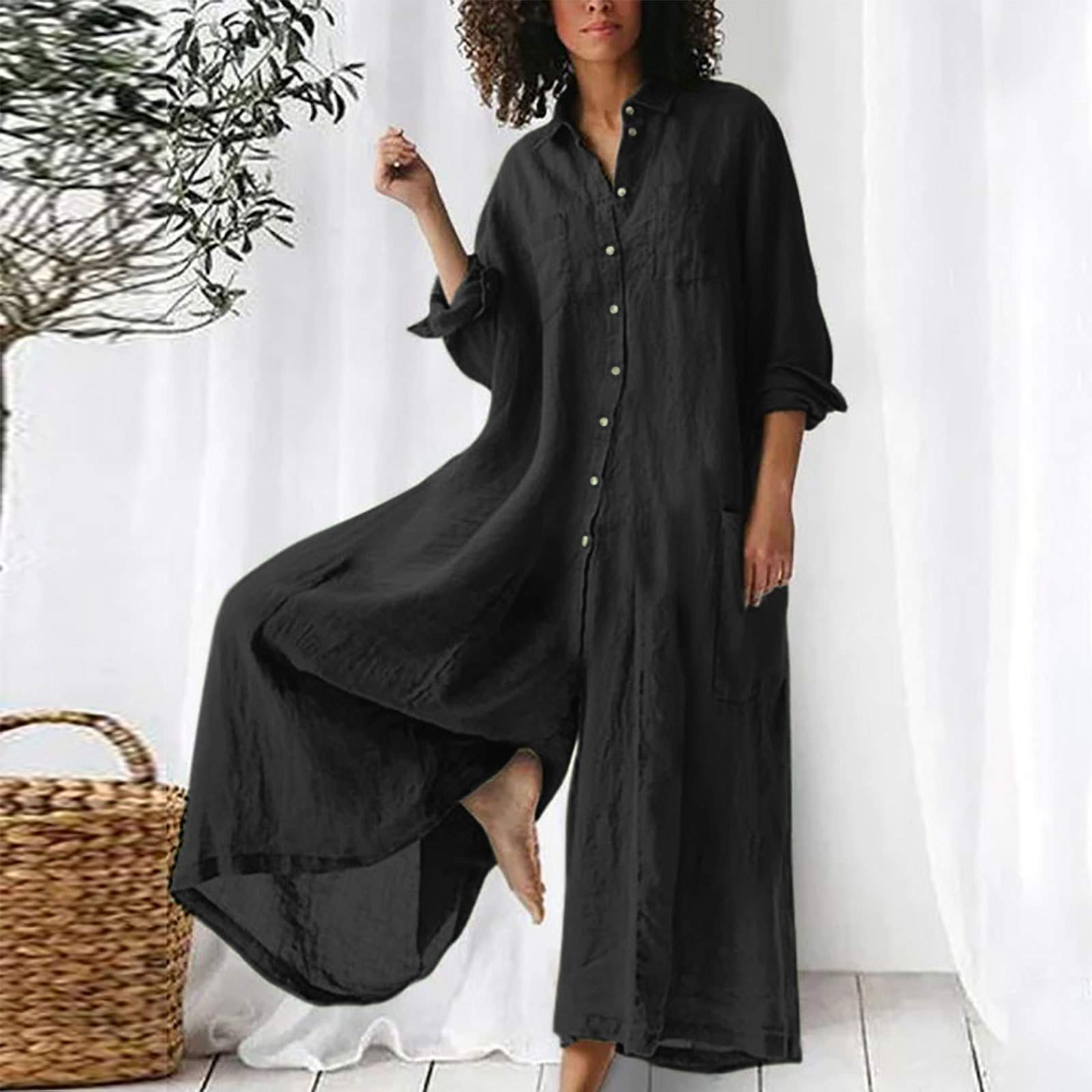 WAL MART  COTTON LINEN SHIRT JUMPSUIT FOR WOMEN