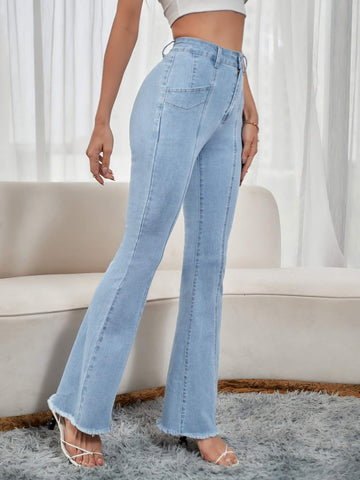 RAW HEM PANELED FLARE LEG JEANS