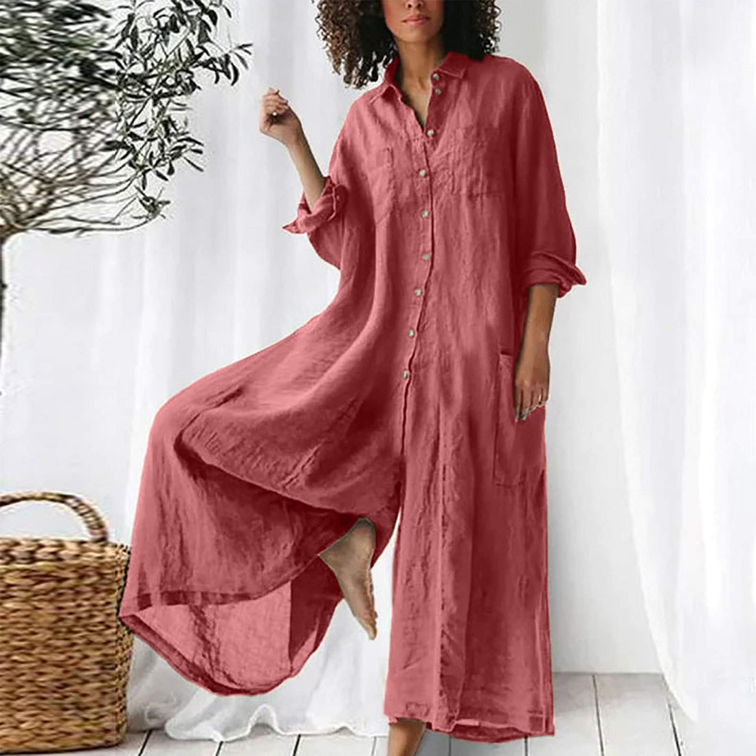 WAL MART  COTTON LINEN SHIRT JUMPSUIT FOR WOMEN