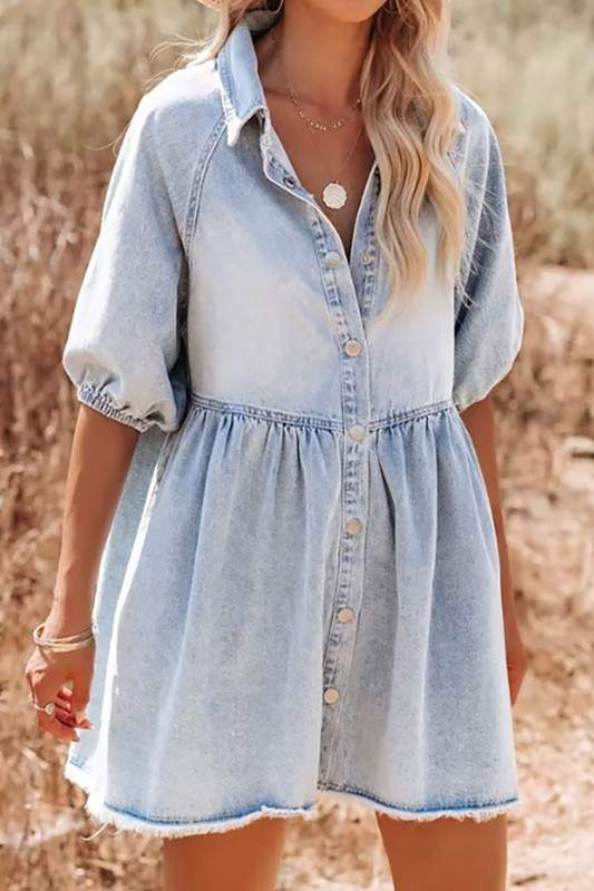 PUFF SLEEVE DENIM DRESS