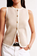 BUTTON FRONT SLEEVELESS KNIT VEST