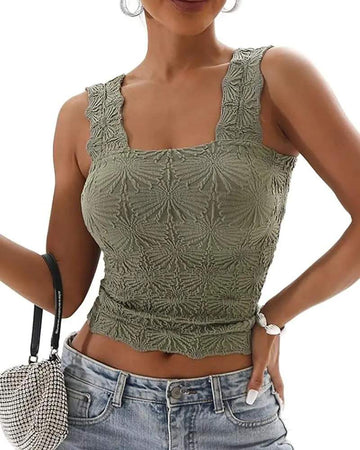 FLORAL JACQUARD THICK STRAP TANK TOP