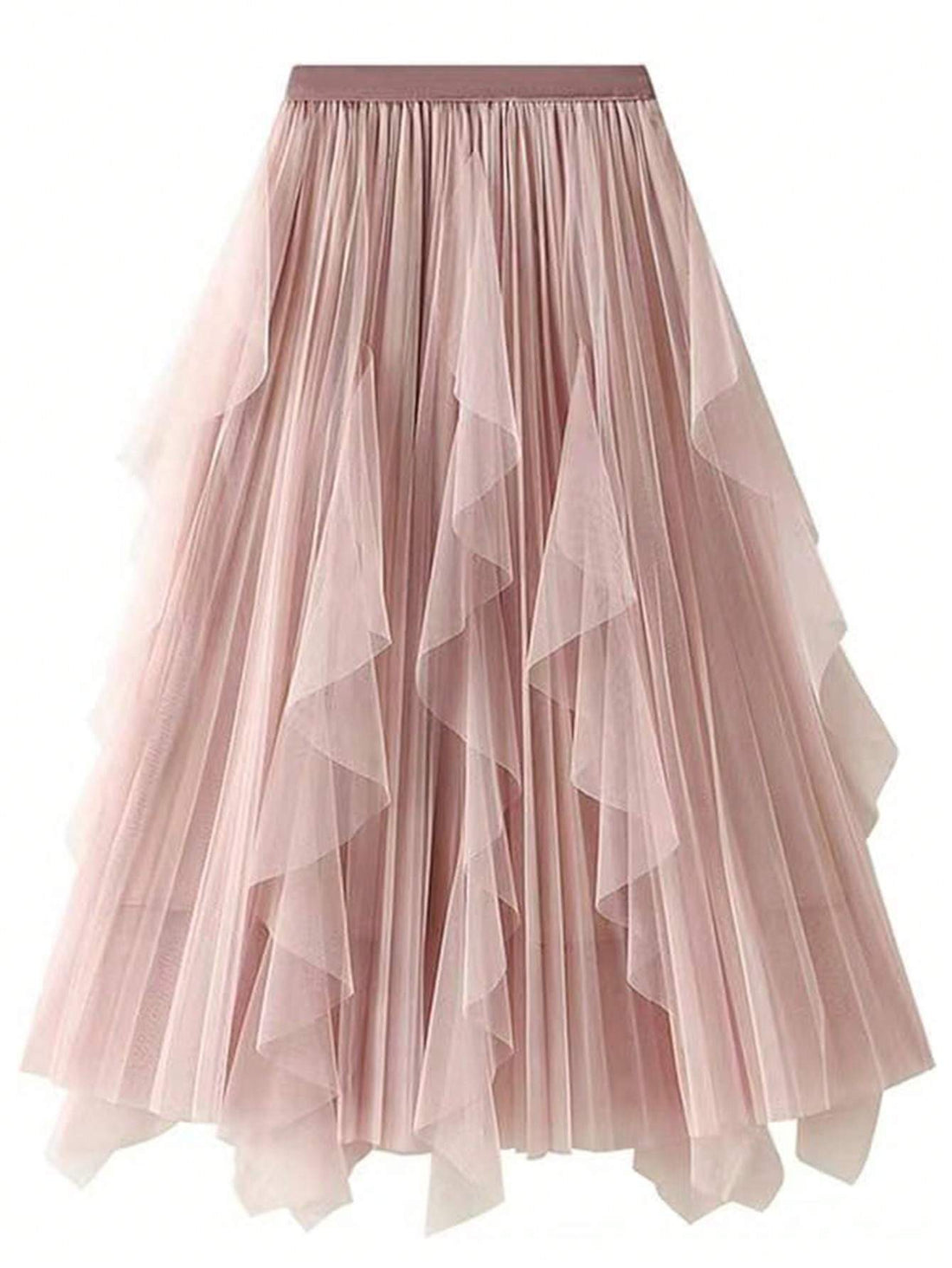 RUFFLE HEM PLEATED TULLE MIDI SKIRT