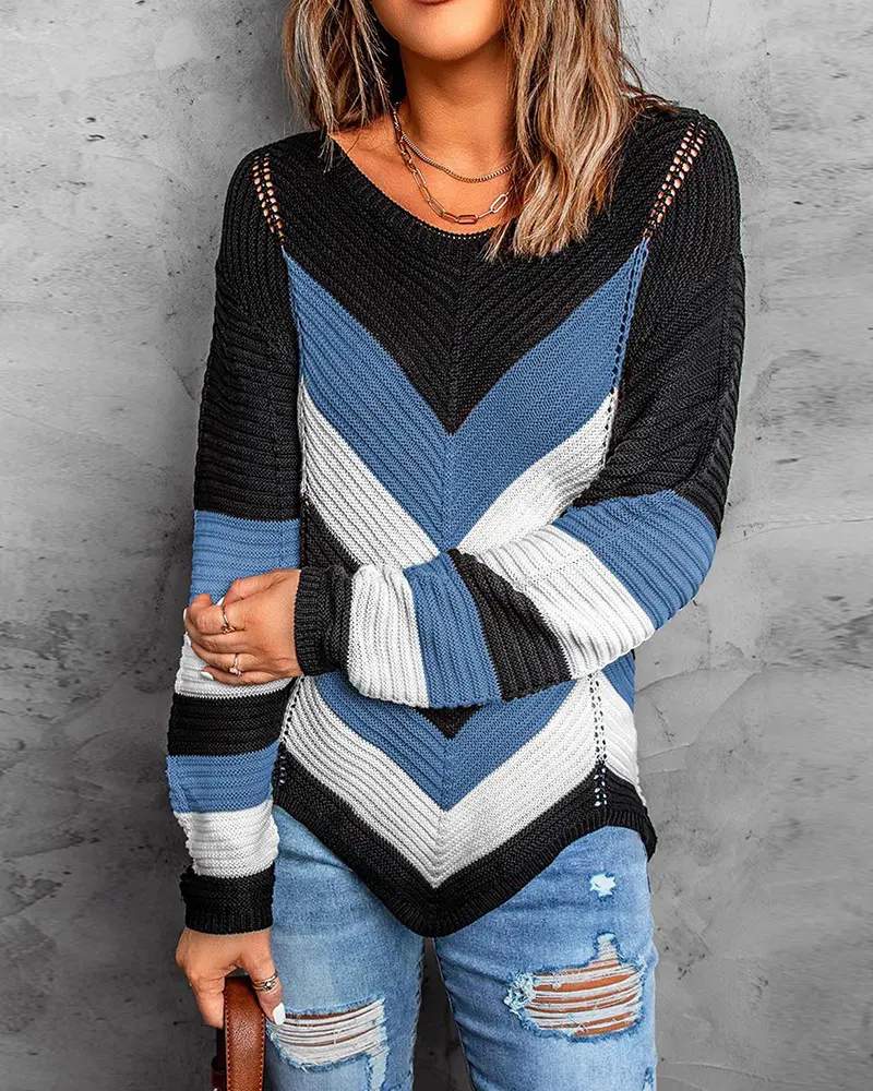 COLORBLOCK CHEVRON PATTERN LONG SLEEVE SWEATER