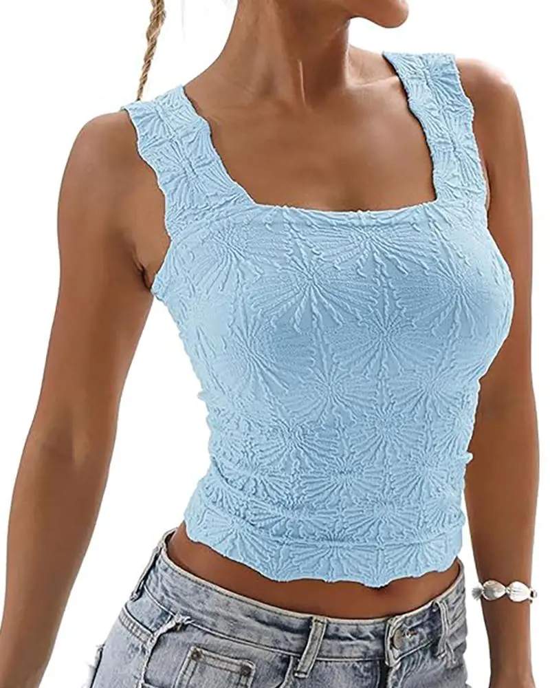 FLORAL JACQUARD THICK STRAP TANK TOP