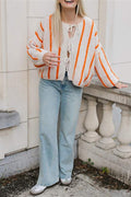 COZY STRIPE TIE FRONT KNIT CARDIGAN