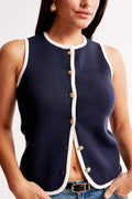 BUTTON FRONT SLEEVELESS KNIT VEST