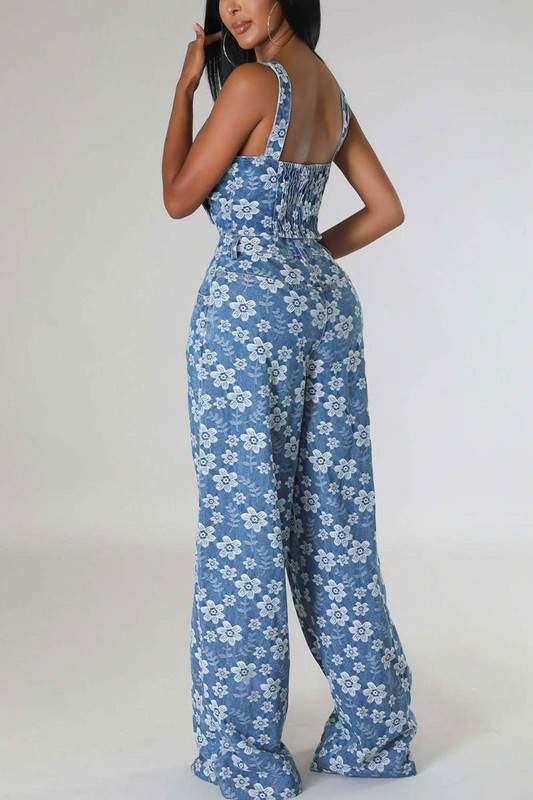 FLORAL DENIM PANTS SET