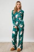 CHRISTMAS OLD MAN HEAD LONG SLEEVED PAJAMAS TWO PIECE SET WOMEN S LAPEL SHIRT PANTS SUIT