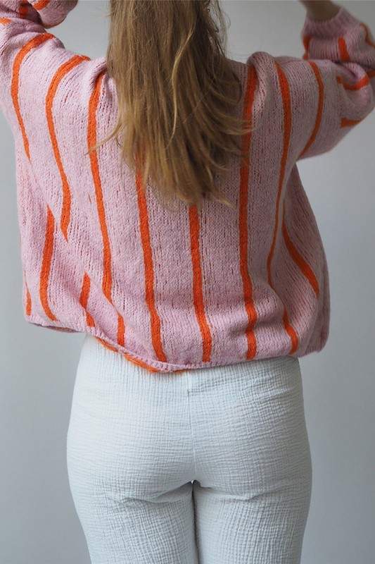 COZY STRIPE TIE FRONT KNIT CARDIGAN