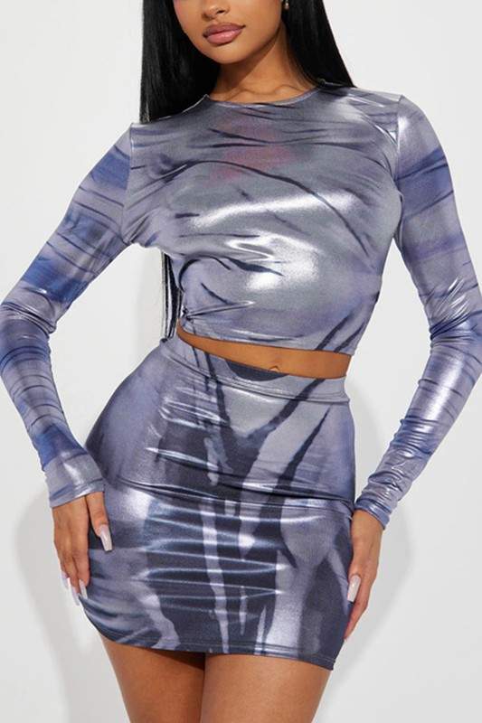 METALLIC SHIRT AND MINI SKIRT SET