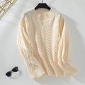 SWEATER KNITTED TWIST V NECK LOOSE CASUAL KNITTED SWEATER FOR WOMEN