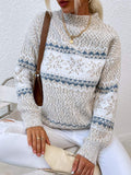  CHRISTMAS TURTLENECK HALF HIGH COLLAR SNOWFLAKE SWEATER WOMEN