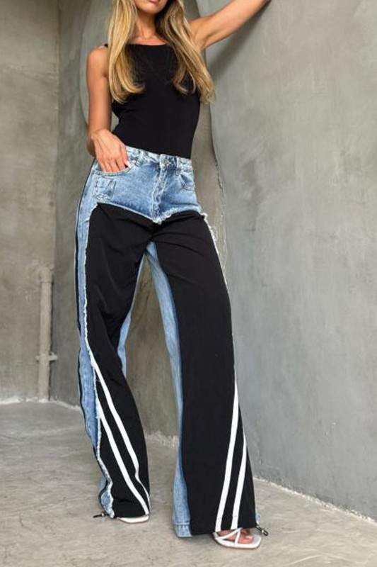 DUAL TONE SPLIT DENIM PANTS