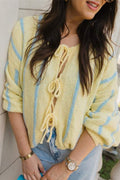 COZY STRIPE TIE FRONT KNIT CARDIGAN