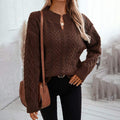 SWEATER KNITTED TWIST V NECK LOOSE CASUAL KNITTED SWEATER FOR WOMEN