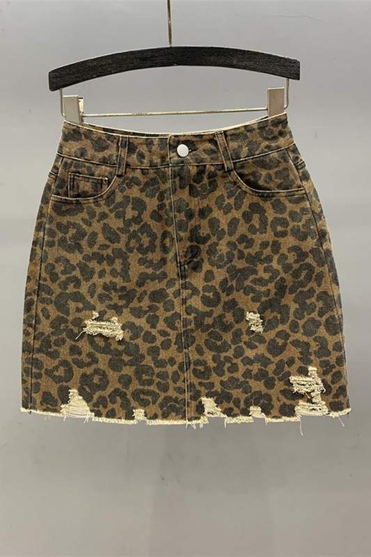 LEOPARD PRINT RIPPED SKIRT