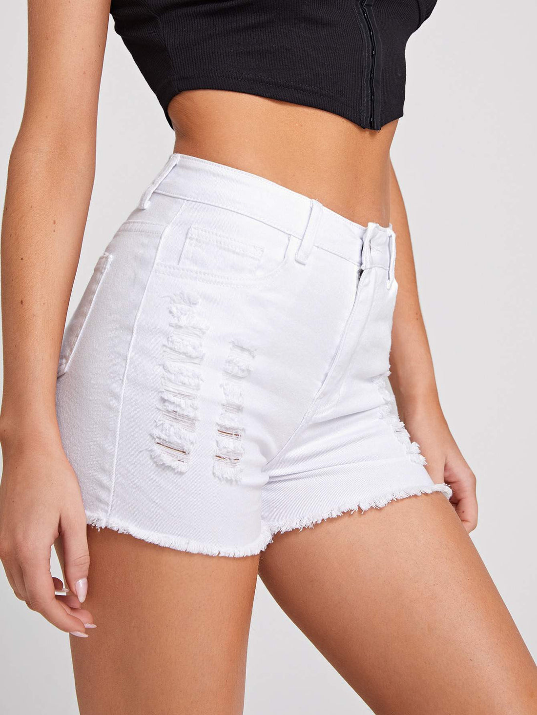 RAW HEM RIPPED DENIM SHORTS