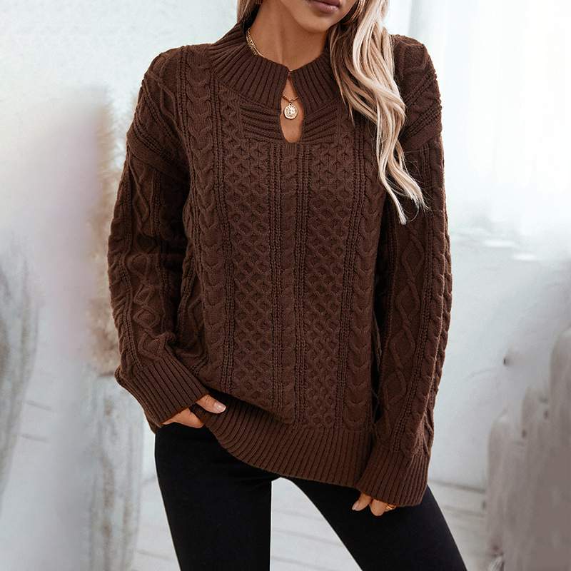 SWEATER KNITTED TWIST V NECK LOOSE CASUAL KNITTED SWEATER FOR WOMEN