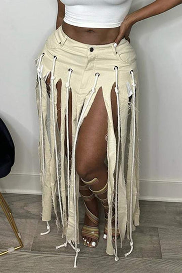 STRIPES FRINGE LONG SKIRT